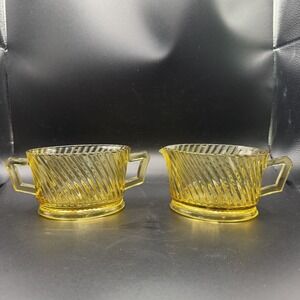 Vintage Pressed Federal Glass‎ cream and sugar set Diana Swirl pattern